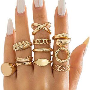Elegant 10-Piece Adjustable 14K Gold Knuckle Rings Set for Women & Teens